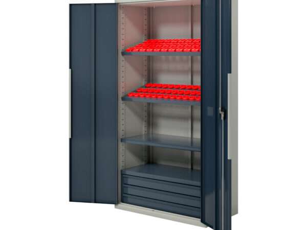 Шкаф для станочного инструмента с 3 ящиками, с 1 полкой и 2 полками под оправки 950х500х1900-2000h мм Шкаф для станочного инструмента с 3 ящиками, с 1 полкой и 2 полками под оправки 950х500х1900-2000h мм