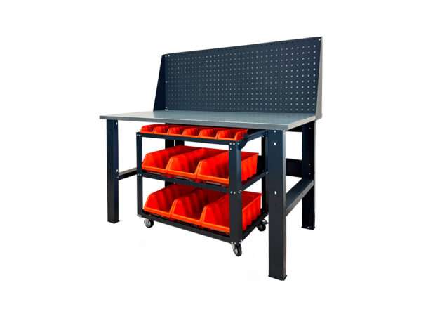Верстак безтумбовый с одинарным экраном + открытая тележка 1390х686х846h мм Верстак безтумбовый с одинарным экраном + открытая тележка 1390х686х846h мм